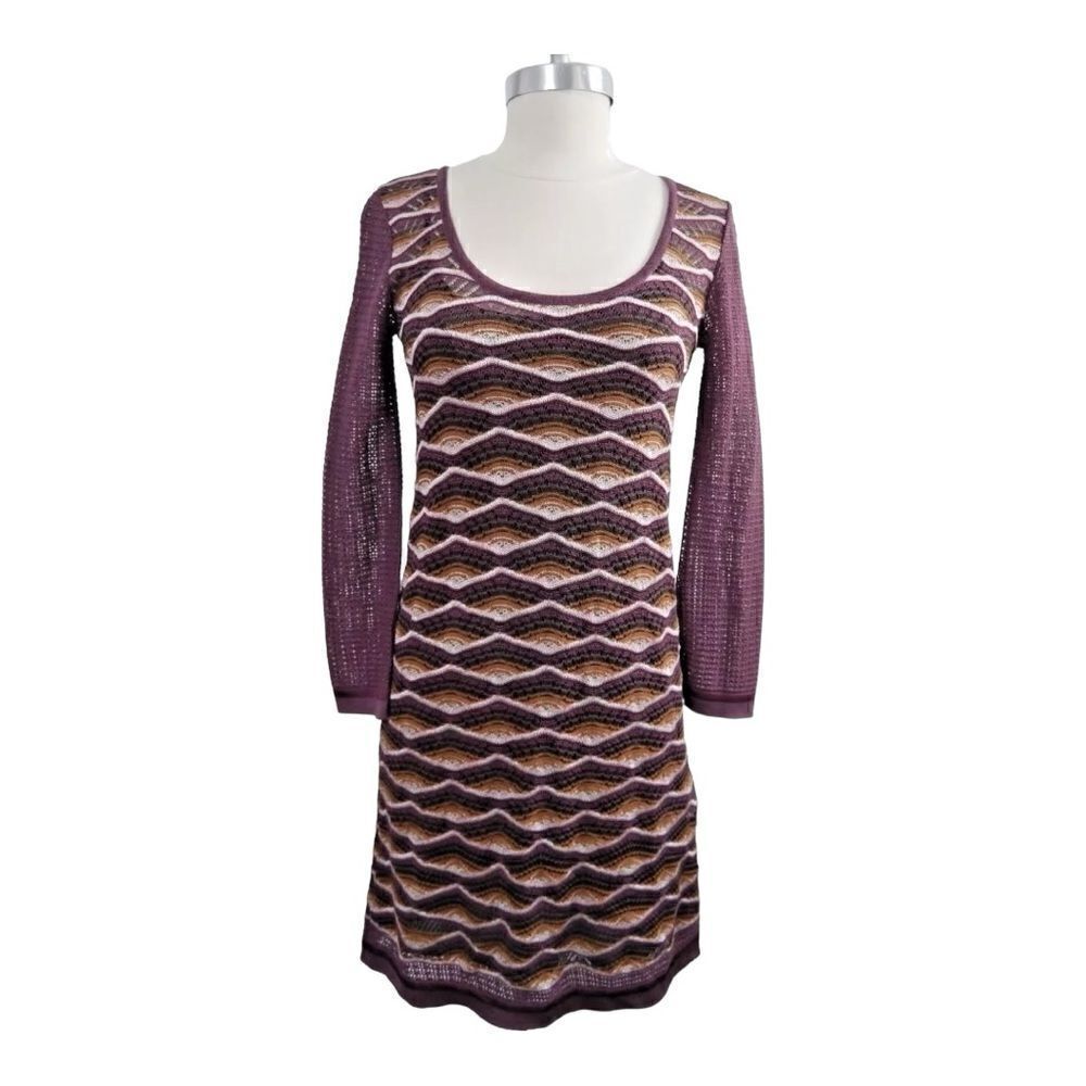 MISSONI | Purple and Brown Long Sleeve Italian Knit Dress